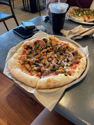 Vegan cheese and vegan sausage!   at Pieology in Kailua
