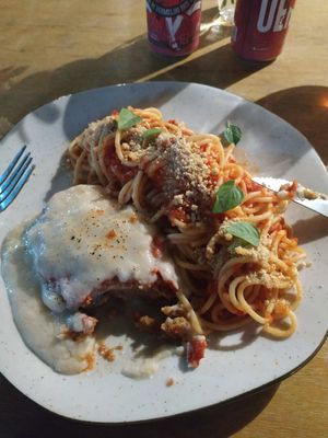 Parmegiana de seitan (macarrão é acompanhamento) at Casa de Nara in Joao Pessoa