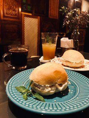 Brioche with  cashew creamy cheese and soda homemade. at Casa de Nara in Joao Pessoa