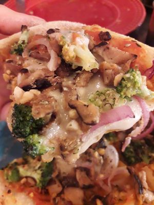 Vegan pizza with cashew cheese. at Casa de Nara in Joao Pessoa