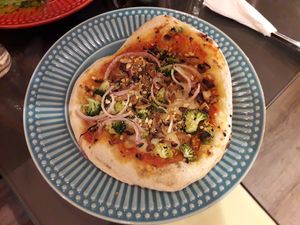 Shiitake and broccoli pizza. at Casa de Nara in Joao Pessoa