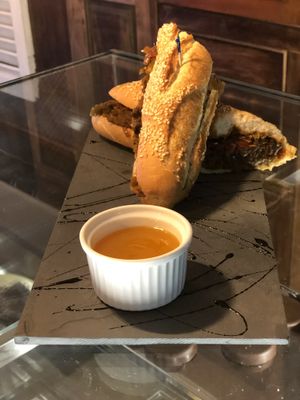 Sandwich filled with delicious banana’s skin!  at Casa de Nara in Joao Pessoa