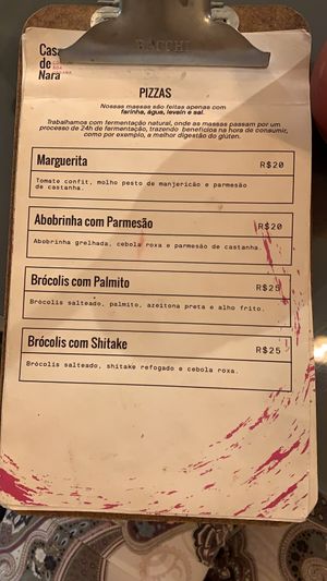 Menu  at Casa de Nara in Joao Pessoa