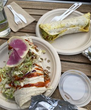 Left: Farmers Burrito / Right: Breakfast Burrito added avocado at Hoja in Denver