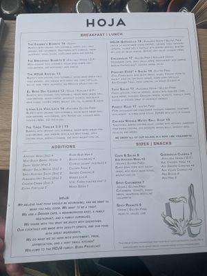 Menu   at Hoja in Denver