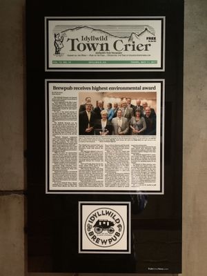 Environmental award at Idyllwild Brewpub in Idyllwild