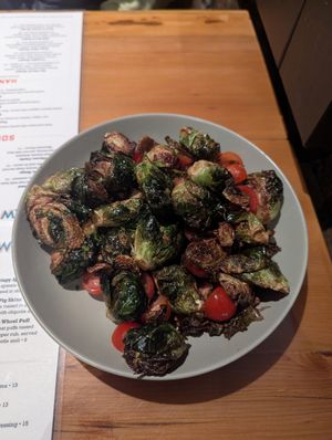 Brussel sprouts and tomatoes with chimichurri at Idyllwild Brewpub in Idyllwild