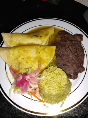 Vegan guac filled enchiladas at Maggie's Blue Rose in Santa Catalina Island
