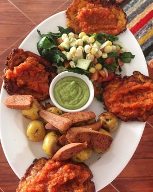 The BBQ with Chorizo made of Soy - I love it! at Encanto in Bogota