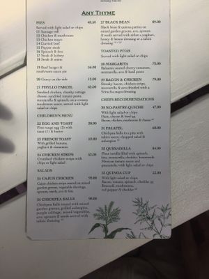Menu 3 Chefs recommendations at Thyme & Again in Plettenberg Bay