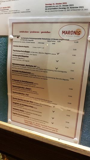 Menu at Maronis in Garmisch-partenkirchen