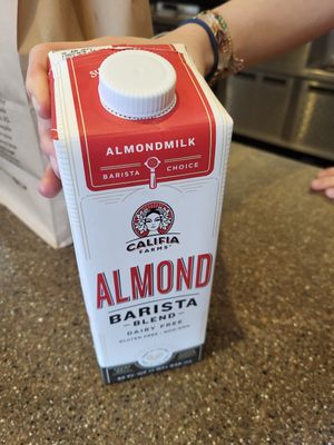 Love this almond milk and no extra charge! at Einstein Bros Bagels in Cedar Park