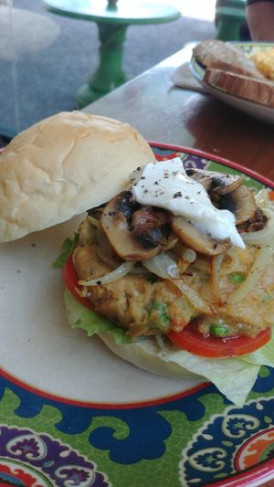 lentil burger, more like veg stew at Loaf Candidasa in Manggis