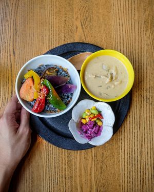 Colorful vege green curry at Chandan Cafe in Fukuoka