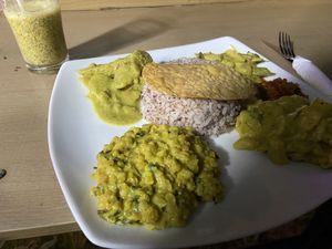 Rice and curries (curries of your choice)   at Matey Hut in Ella