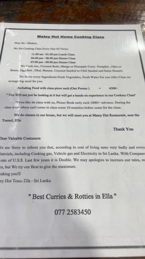 Cooking classes  at Matey Hut in Ella