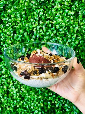 Organic dairy free chia seed pudding with organic granola.  at Greens N Things in Brea