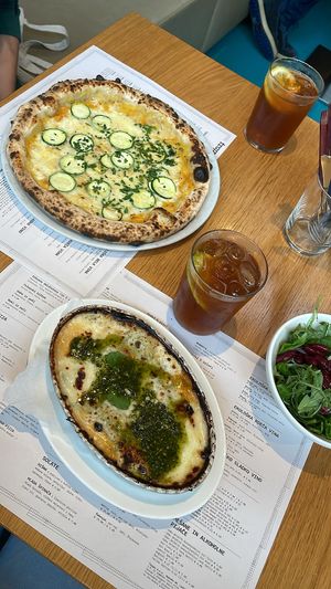 Vegetarian pizza and lasagna  at Trappa in Ljubljana