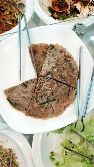 Savory Korean Pancake (probably buckwheat) #Veganuary at Tteul Ahn Chae in Suwon