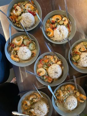 Thai green curry vegan prawns at The International Fox in Branxholm