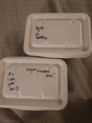 Yum. Lovely message from staff on my take away order :) at Hapi in Albury