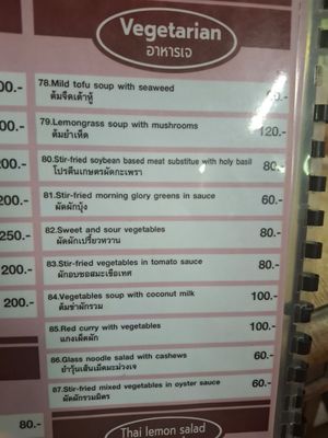 The menu at Inthira in Mae Hong Son