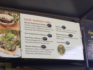 Main food menu board  at Kahuku Farms Cafe in Kahuku