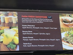 Smoothie board at Kahuku Farms Cafe in Kahuku