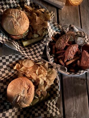 Tasty vegan sandwiches and a side of vegan chicken strips and fries (huge portion!) at Victoria Bar in Portland