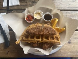 Chicken and waffles 🧇   at Victoria Bar in Portland