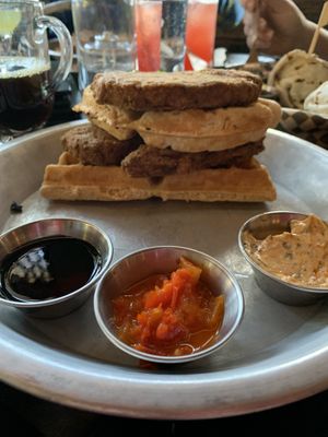 Chicken and waffles (at brunch) at Victoria Bar in Portland