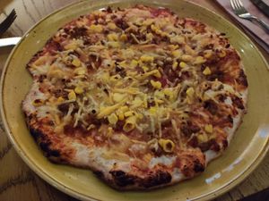 Main; pizza with vegan mince  and cheese at Slot Oostende in Goes
