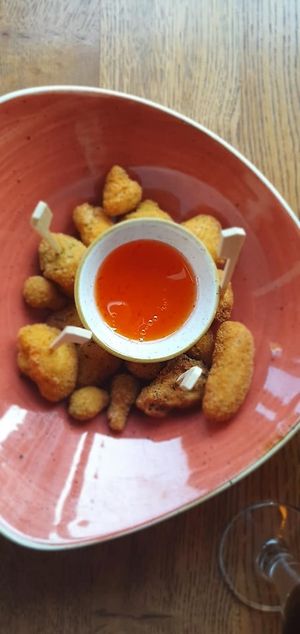 Fried assortment of veggies with a sweet chili sauce at Slot Oostende in Goes