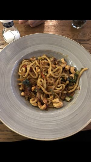  Udon noodles. I asked for them to add cashews and tofu which was no problem.  at Slot Oostende in Goes