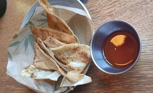 Libanese flatbread  and sweet chilisauce at Slot Oostende in Goes