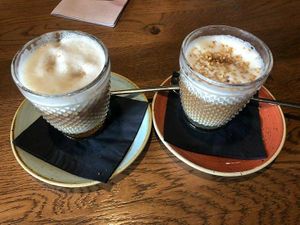 Caramel-soymilk-coffee and hazelnut-soymilk-coffee at Slot Oostende in Goes