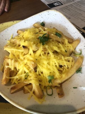Fries with vegan cheese.  at Slot Oostende in Goes