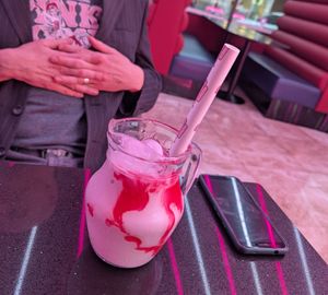 Vegan strawberry milkshake at Rassam's Creamery in Sheffield