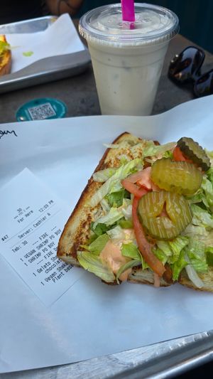 Vegan Shrimp Poboy and butter pecan shake. at Nicky's of Beverly in Chicago