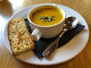 Pumpkin soup at Alpine Lodge in Saint Arnaud
