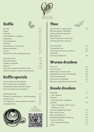 Drinks menu at Latte Heart Coffee & Cakes in Schiedam