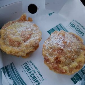 Battered mince pies (Xmas only - sorry!) at Chesil Chippie in Portland