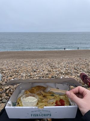 Beach over the road   at Chesil Chippie in Portland