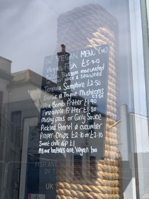 Their vegan menu at Chesil Chippie in Portland