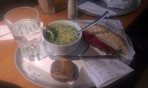 Soup and sandwich at Tibits in Basel