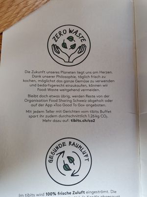 Menu at Tibits in Basel