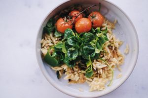 Orzo salad with grilled cherry vegetables at Camion in Antwerpen