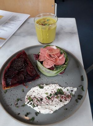 Thai gazpacho and beetroot tarte tatin at Camion in Antwerpen