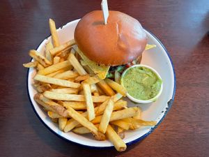 Black bean burger with fries and guacamole dip  at Otto's Burger - Lange Reihe in Hamburg