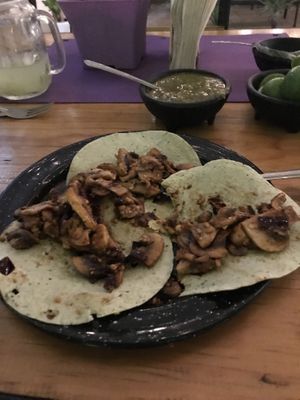 Garlic mushrooms, very very tasty and flavorful / champiñones al ajillo, sabrosísimos. at Veganteria in Monterrey